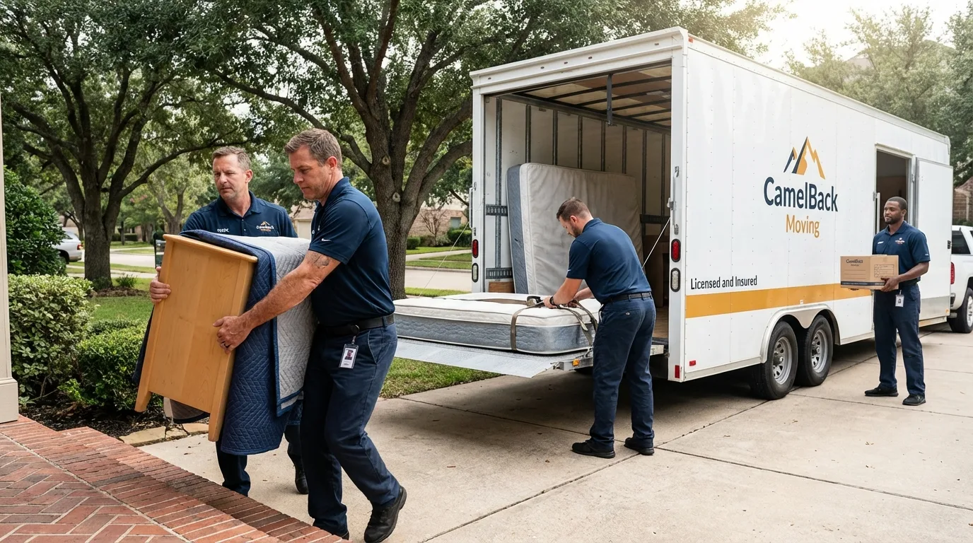 Crew loading residential truck for cross-state move from Spencer, OK