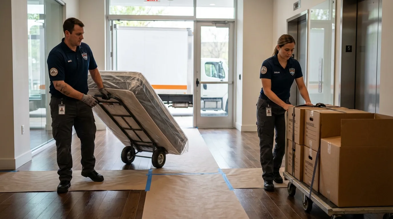 Professional apartment movers loading elevator in Spencer, OK