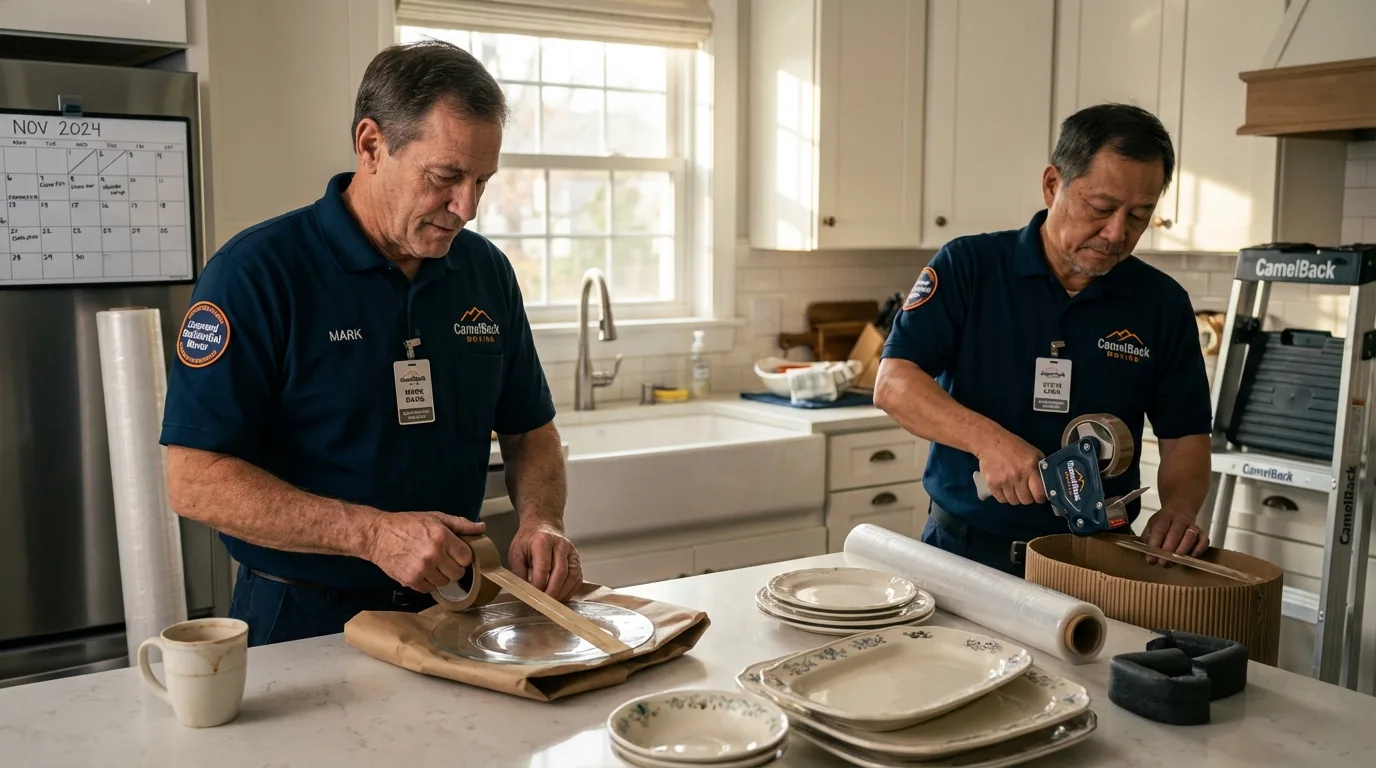 Professional crew packing kitchen dishware in Spencer, OK